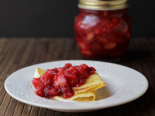 Yogurt-Filled Crepes with Apple and Cranberry Compote