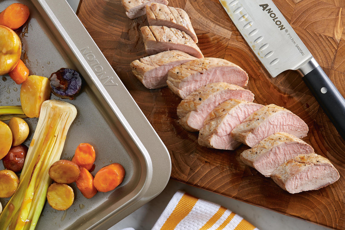 Pan Roasted Pork Tenderloin with Roasted Vegetables and Apples