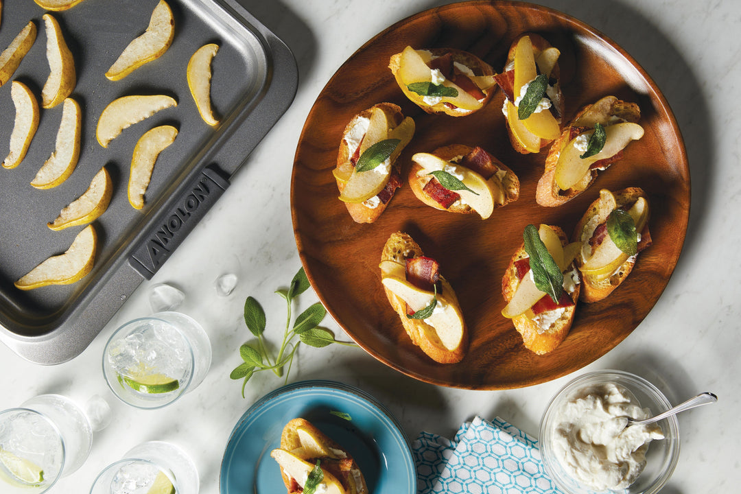 Pear, Bacon, and Sage Crostini with Ricotta Cheese