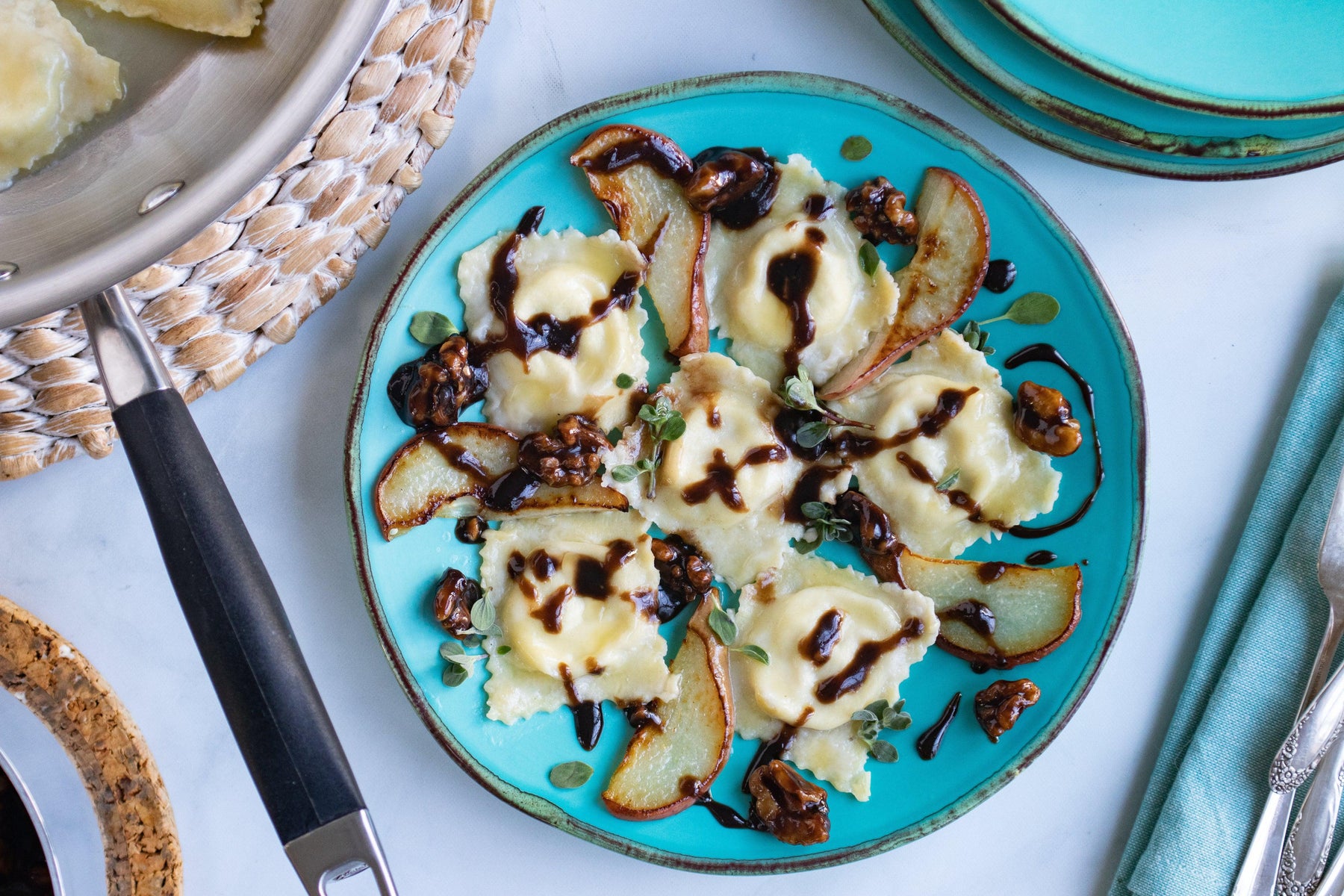 How to Make Pear & Gorgonzola Ravioli with Walnut Balsamic Sauce