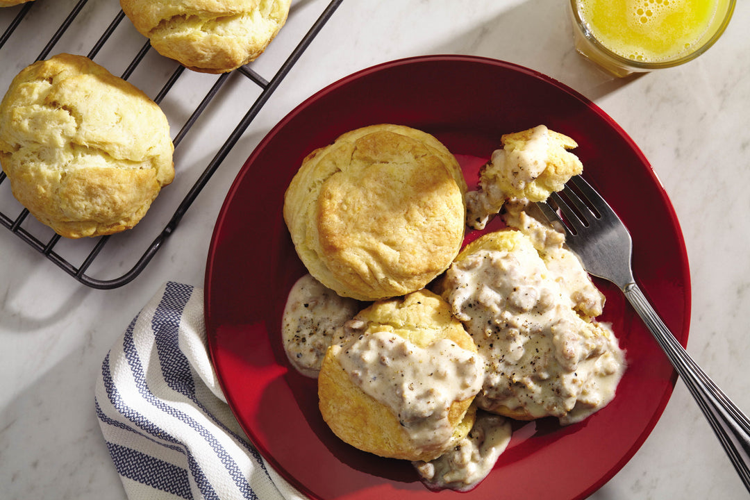 Flaky Buttermilk Biscuits with Sausage Gravy