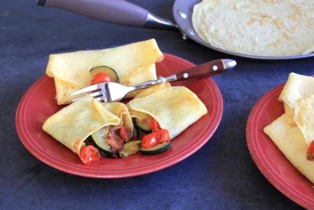 Bacon, Caramelized Onion and Sautéed Vegetable Crepes