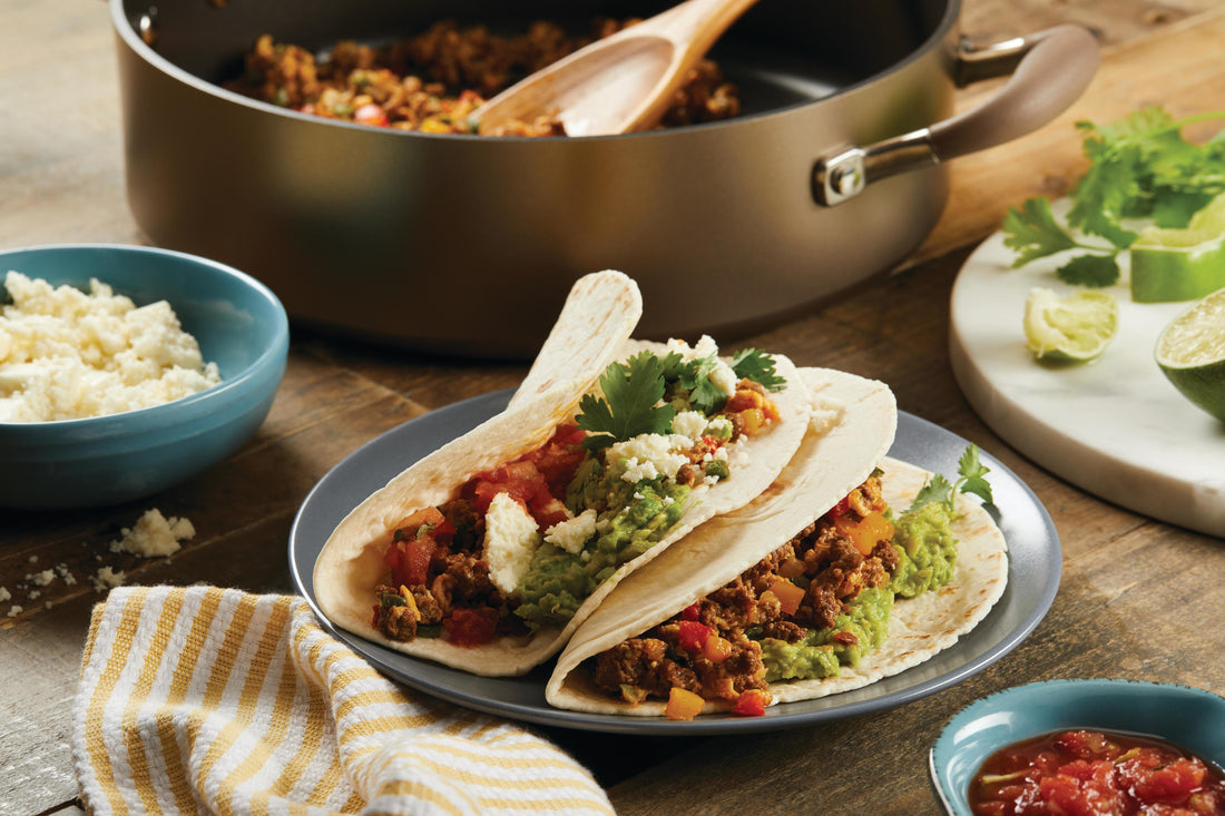 Spicy Stir-Fried Chorizo and Veggie Breakfast Tacos