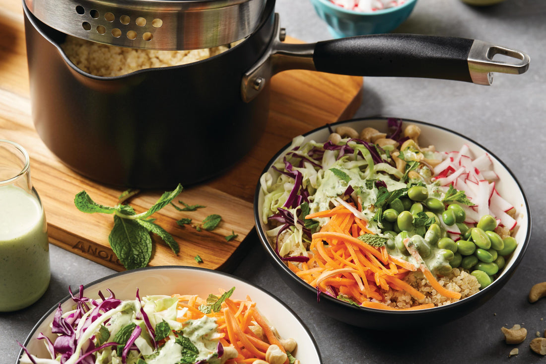 Crunchy Buddha Bowls with Green Goddess Dressing