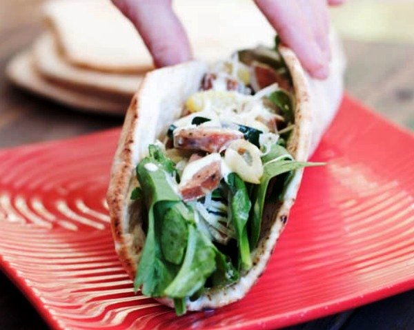 Italian Chicken Sausage & Summer Squash Wraps with Basil Yogurt Sauce