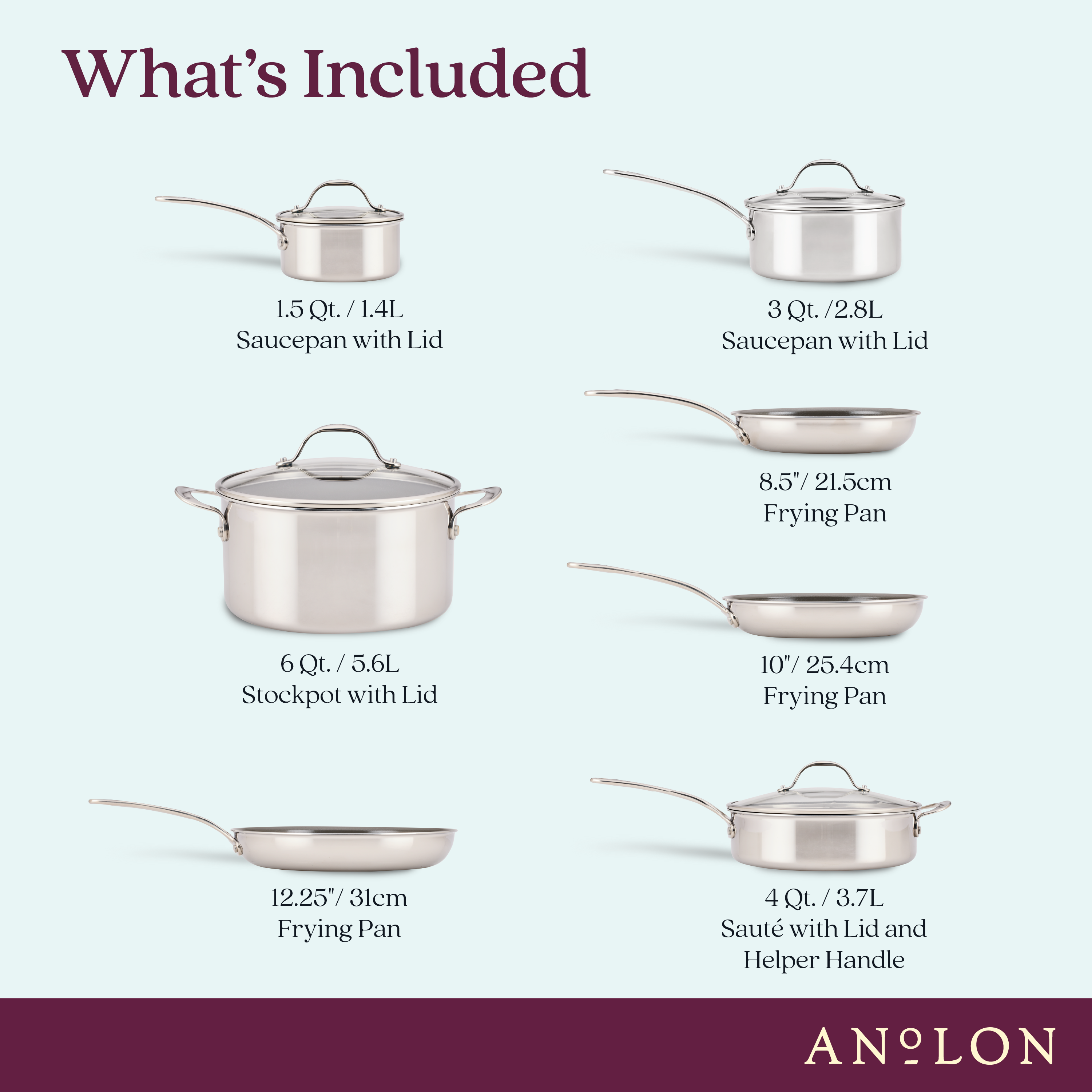 Anolon EverLast Ceramic Nonstick 11-piece Cookware Set - Thumbnail 4