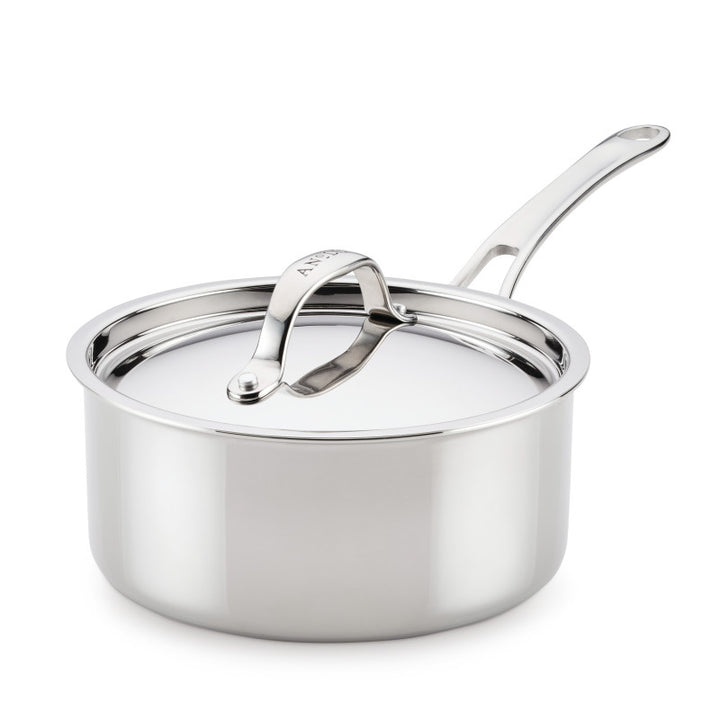 The EverLast Tri-Ply Clad Stainless Steel 3-Quart Saucepan with Lid and long handle is ideal for home chefs, shown on a white background.
