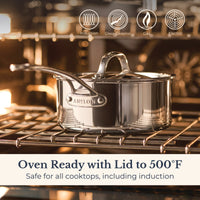 A close-up of the EverLast Tri-Ply Clad Stainless Steel 3-Quart Saucepan with Lid—an ideal addition to any home chef's cookware collection.