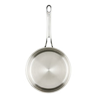 An EverLast Tri-Ply Clad Stainless Steel 3-Quart Saucepan with Lid is shown from above on a white background, featuring a shiny, smooth surface and circular brushed metal pattern—ideal for any home chef.