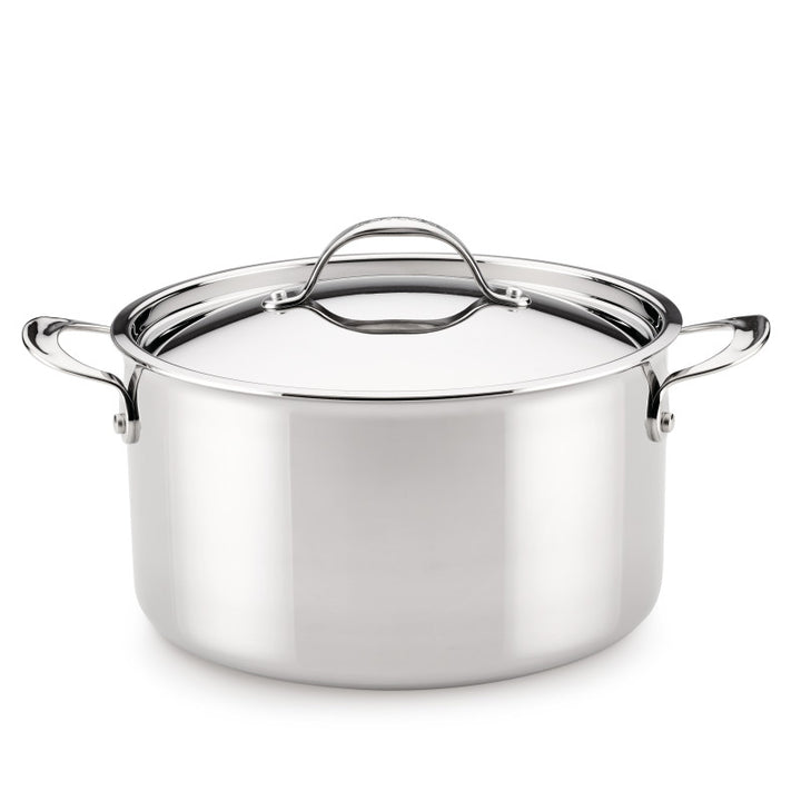 The EverLast Tri-Ply Clad Stainless Steel 8-Quart Stockpot with Lid features two handles and is displayed against a white background.