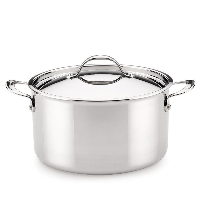 The EverLast Tri-Ply Clad Stainless Steel 8-Quart Stockpot with Lid features two handles and is displayed against a white background.