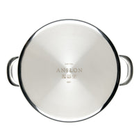 Top view of the EverLast Tri-Ply Clad Stainless Steel 8-Quart Stockpot with Lid, featuring two side handles and the brand’s name engraved at the center of its base.