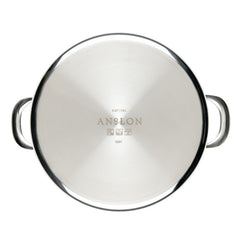 Top view of the EverLast Tri-Ply Clad Stainless Steel 8-Quart Stockpot with Lid, featuring two side handles and the brand’s name engraved at the center of its base.