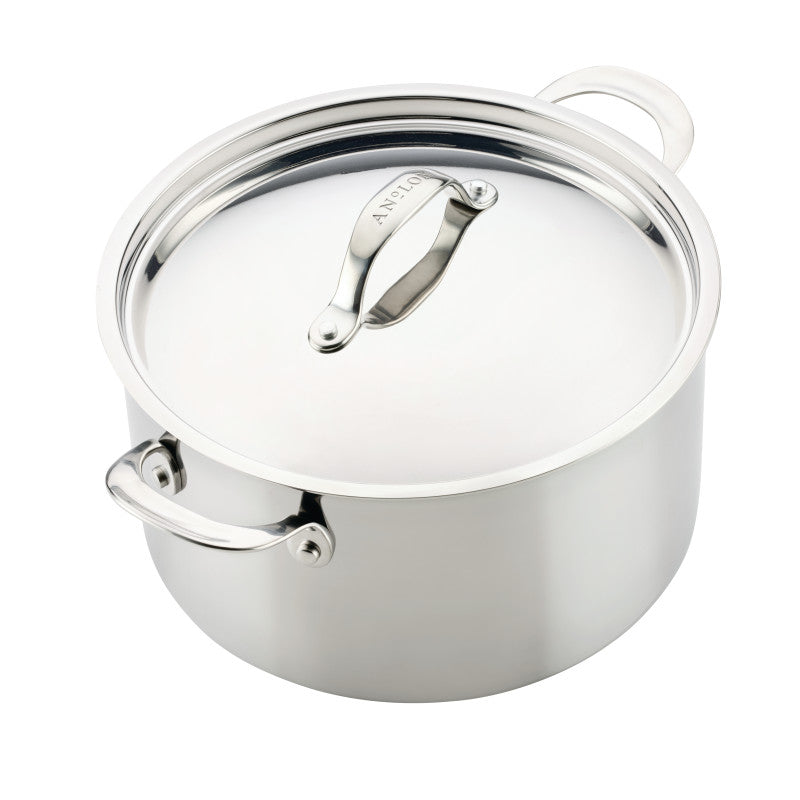 The EverLast Tri-Ply Clad Stainless Steel 8-Quart Stockpot with Lid features two handles and is shown on a white background.