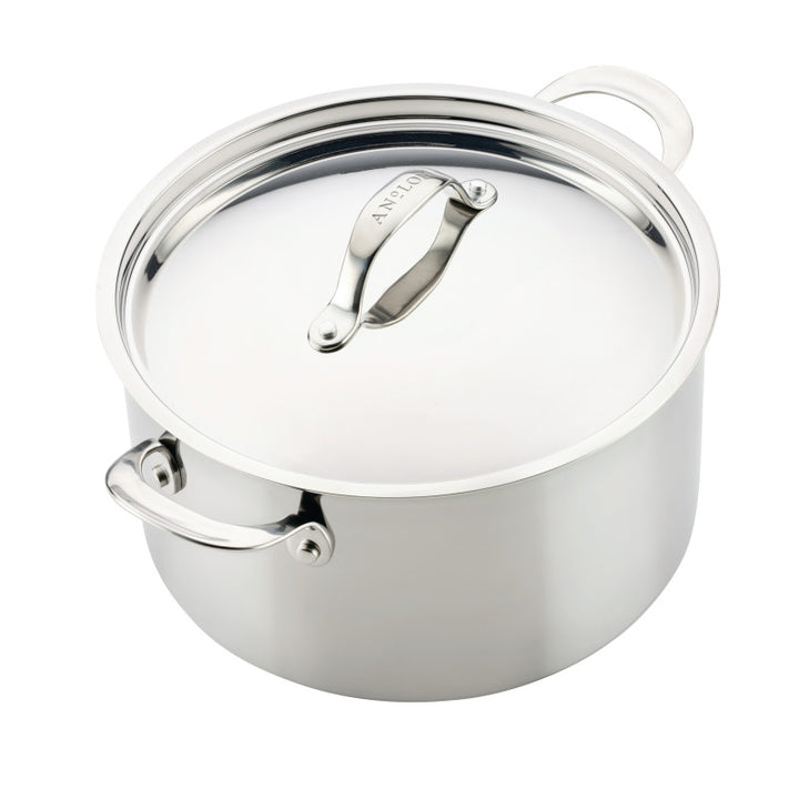 The EverLast Tri-Ply Clad Stainless Steel 8-Quart Stockpot with Lid features two handles and is shown on a white background.