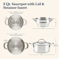 Clad Stainless 3-Quart Saucepot with Lid and Steamer Insert