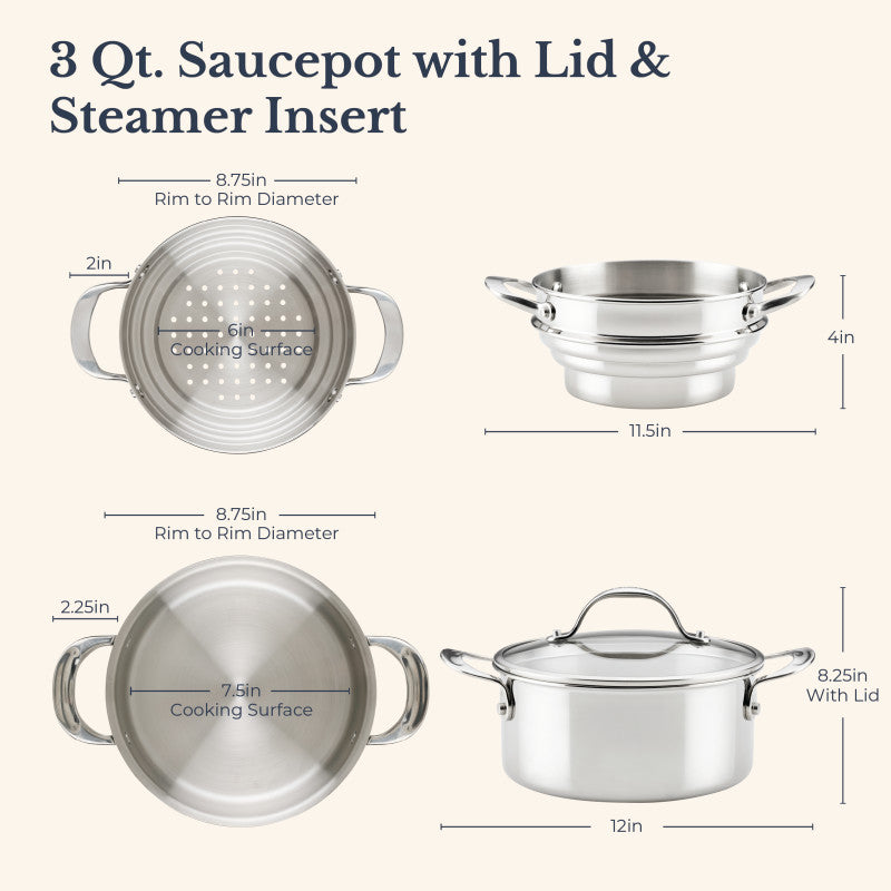 Clad Stainless 3-Quart Saucepot with Lid and Steamer Insert