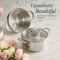 Clad Stainless 3-Quart Saucepot with Lid and Steamer Insert