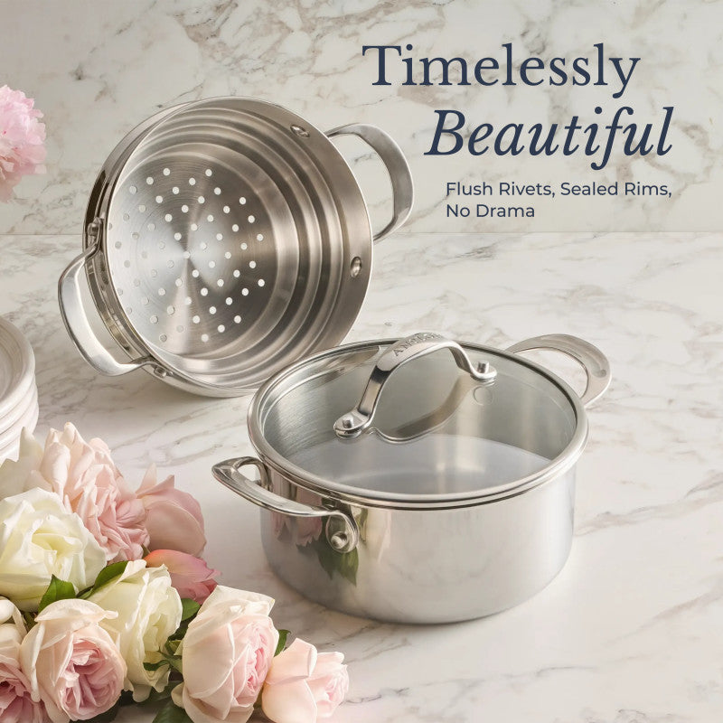 Clad Stainless 3-Quart Saucepot with Lid and Steamer Insert