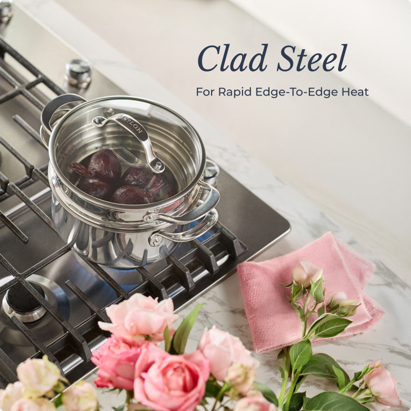 Clad Stainless 3-Quart Saucepot with Lid and Steamer Insert