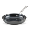 The 10-Inch N₂ Carbon Steel Frying Pan by N₂ Carbon Steel features a black nonstick patina interior, rust-resistant carbon steel body, and shiny silver handle. Shown empty on a white background, it highlights its sleek side design.