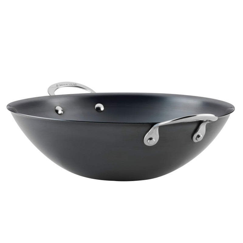 The N2 Carbon Steel Wok by N2 Carbon Steel is a large black carbon steel cookware with a durable nonstick patina and two silver handles, shown on a white background.