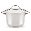The Nouvelle Stainless 6.5-Quart Stockpot with Lid features two side handles and a copper-colored base—essential cookware for any kitchen, shown isolated on a white background.