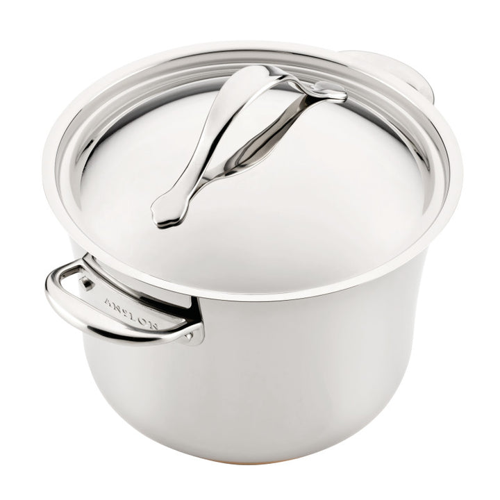 A 6.5-Quart Stockpot with Lid from Nouvelle Stainless, featuring sturdy handles and a matching lid, is shown against a plain white background.