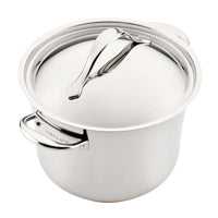 The Nouvelle Stainless 6.5-Quart Stockpot with Lid, featuring sturdy side handles, is shown on a white background.