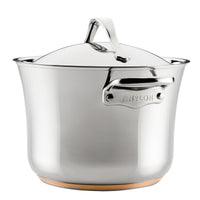 A close-up of the Nouvelle Stainless 6.5-Quart Stockpot with Lid highlights its premium design, reflecting the elegance found in top cookware collections.