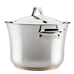 A close-up of the Nouvelle Stainless 6.5-Quart Stockpot with Lid highlights its premium design, reflecting the elegance found in top cookware collections.