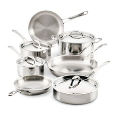 The EverLast Tri-Ply Clad Stainless Steel 11-Piece Cookware Set includes three pots with lids, two frying pans, a sauté pan with lid, and a large covered stockpot—all shown on a white background.