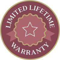 A circular, mauve-colored badge with a scalloped border. It features a central white star icon and the text "LIMITED LIFETIME WARRANTY," indicating the long-term durability and quality guarantee of the Anolon EverLast cookware collection.