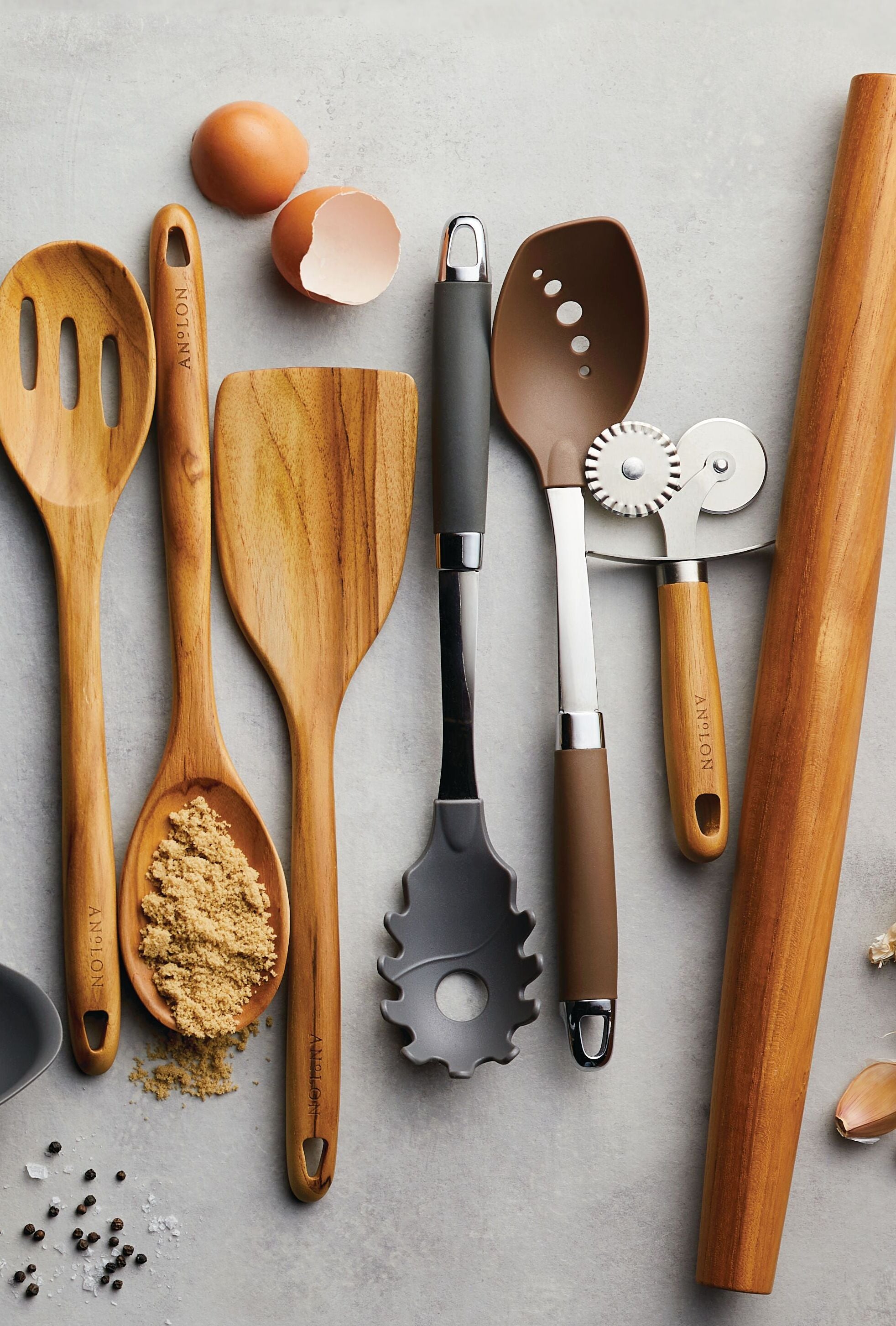 Set of cooking and baking tools on kitchen counter