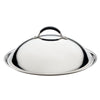 Introducing the Advanced Home 14-Inch Stainless Steel Domed Lid, featuring a durable construction and black handle on top. Its smooth, shiny reflective surface makes it an ideal addition to your kitchen cookware collection.
