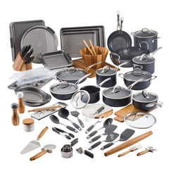 Explore "The Everything Set: 75 Pieces" by Exclusive, a curated collection of essential kitchen items including pots, pans, knives, and utensils. Crafted from metal, wood, and plastic, each item is thoughtfully designed with SearTech™ technology for exceptional performance against a sleek white backdrop.