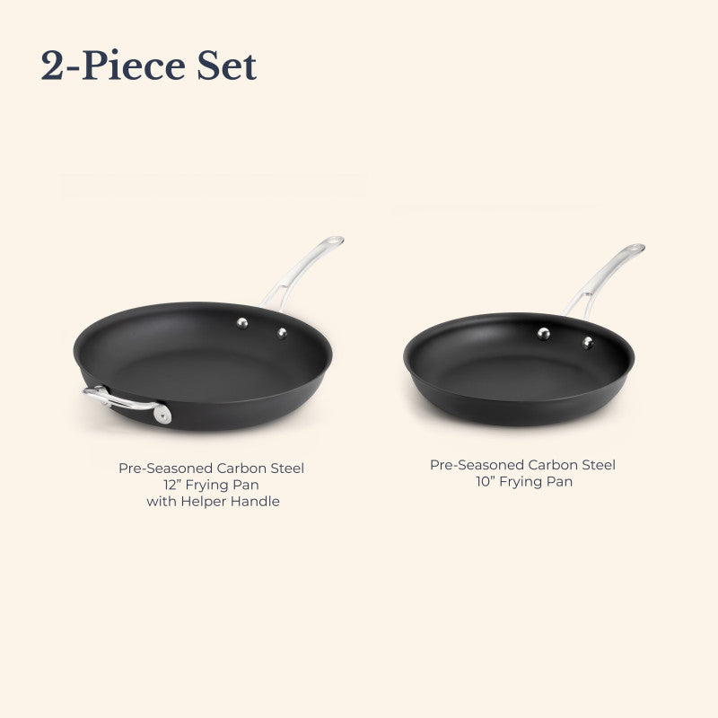 Pre-Seasoned Carbon Steel Frying Pan Duo, 10" & 12"
