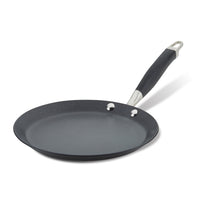 A black non-stick frying pan with a slightly textured surface and a sleek, ergonomic black handle featuring a small hole for hanging. The pan is shown against a white background.