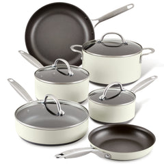 10-Piece Hard Anodized Nonstick Cookware Set | Cream