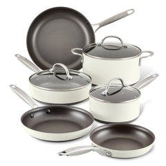 9-Piece Hard Anodized Nonstick Cookware Set | Cream