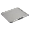 The Advanced 14 x 16-Inch Cookie Sheet with Silicone Grips features a rectangular silver nonstick surface, slightly raised edges, and gray handles for even heat distribution and perfect baking results.