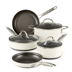 8-Piece Hard Anodized Nonstick Cookware Set | Cream