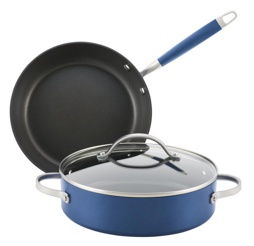 Navy Blue Pots and Pans Set Nonstick -15 PC Luxe Gold Pots and Pans Set, 100% PFOA Free, Non Toxic, Non Stick, Induction Ready Pots and Pans Set