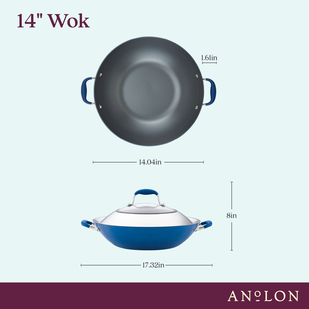 Anolon Wok 18/10 Stainless Steel 14” with Lid Impact Bonded