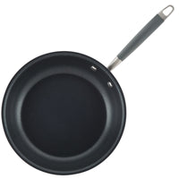 Introducing the Advanced Home 3-Piece Nonstick Cookware Set, featuring a black sauté pan crafted from hard anodized material for exceptional durability. This pan comes with a long, elegantly designed metal handle complemented by a comfortable grey plastic or rubber grip. Enjoy superior heat distribution and a sleek, shiny surface for enhanced cooking performance.