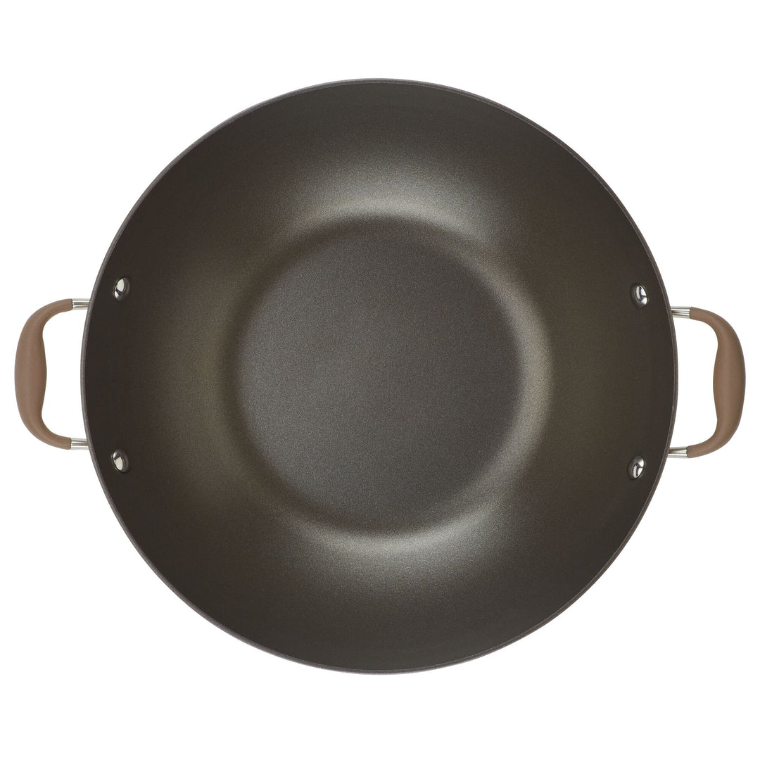 Anolon Advanced Hard Anodized Nonstick Stir Fry Wok Pan with Lid, 14 Inch,  Bronze Brown