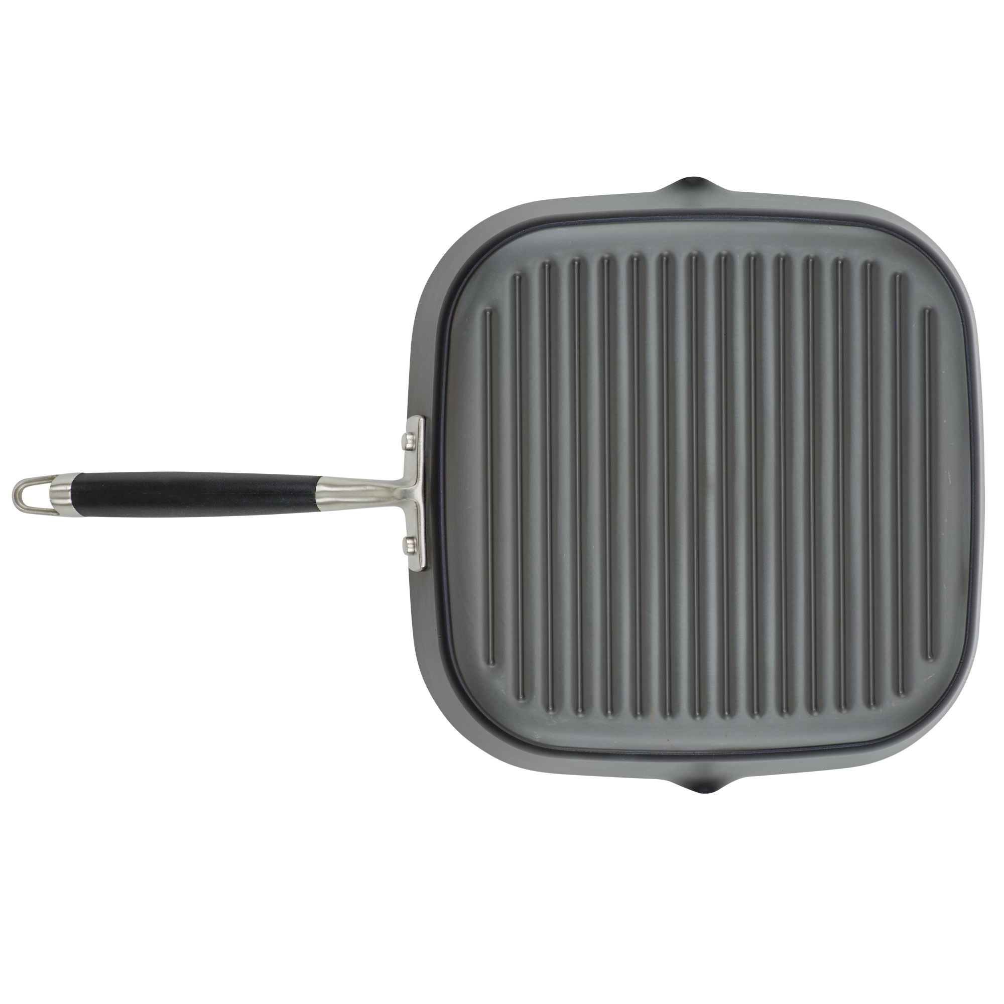 The Advanced Home 11-Inch Deep Square Grill Pan features a nonstick cooking surface with raised ridges and a long black handle, making it ideal for stovetop grilling.