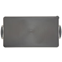 The Advanced Home 10 x 18-Inch Double Burner Griddle with Multi-Purpose Rack features SureGrip handles and a durable nonstick surface in dark gray, with the brand name embossed at the center for a stylish, functional look.