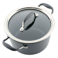 Introducing the Advanced Home 4.5-Quart Tapered Saucepot: This elegant saucepot boasts a sleek black nonstick finish, complemented by stainless steel edges and a transparent glass lid. Designed for gourmet enthusiasts, it features a black handle on the lid and two robust black side handles, ensuring it's perfect for stovetop cooking.