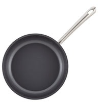 The Accolade 10 & 12-Inch Frying Pan Set features sapphire-reinforced nonstick black pans with silver metal handles, shown from above on a white background.